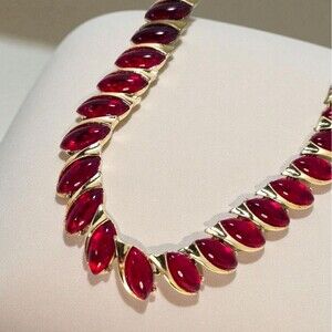 Vintage Red Lucite Cabochon Choker Goldtone Adjustable 13–15 in Holiday Glam